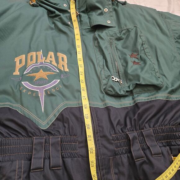 Vintage Bogner Sports One Piece Ski Suit Size 42 Green Black Hidden Hood Belted - Picture 16 of 16